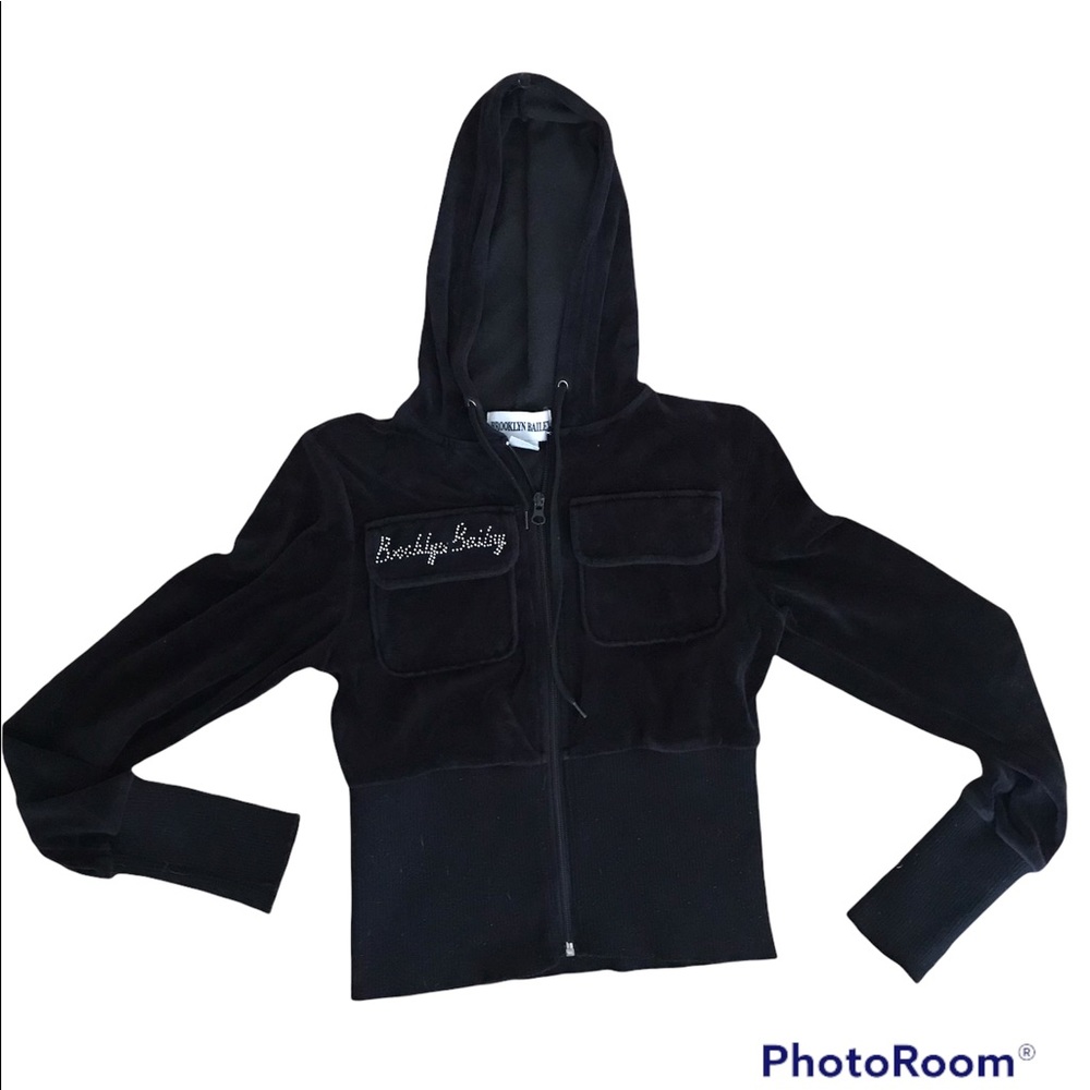 Velour Crop hoodie zip front size S